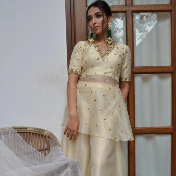 Pale White Sharara Set - Parul Gandhi (Size L) NWT - Picture 1 of 11